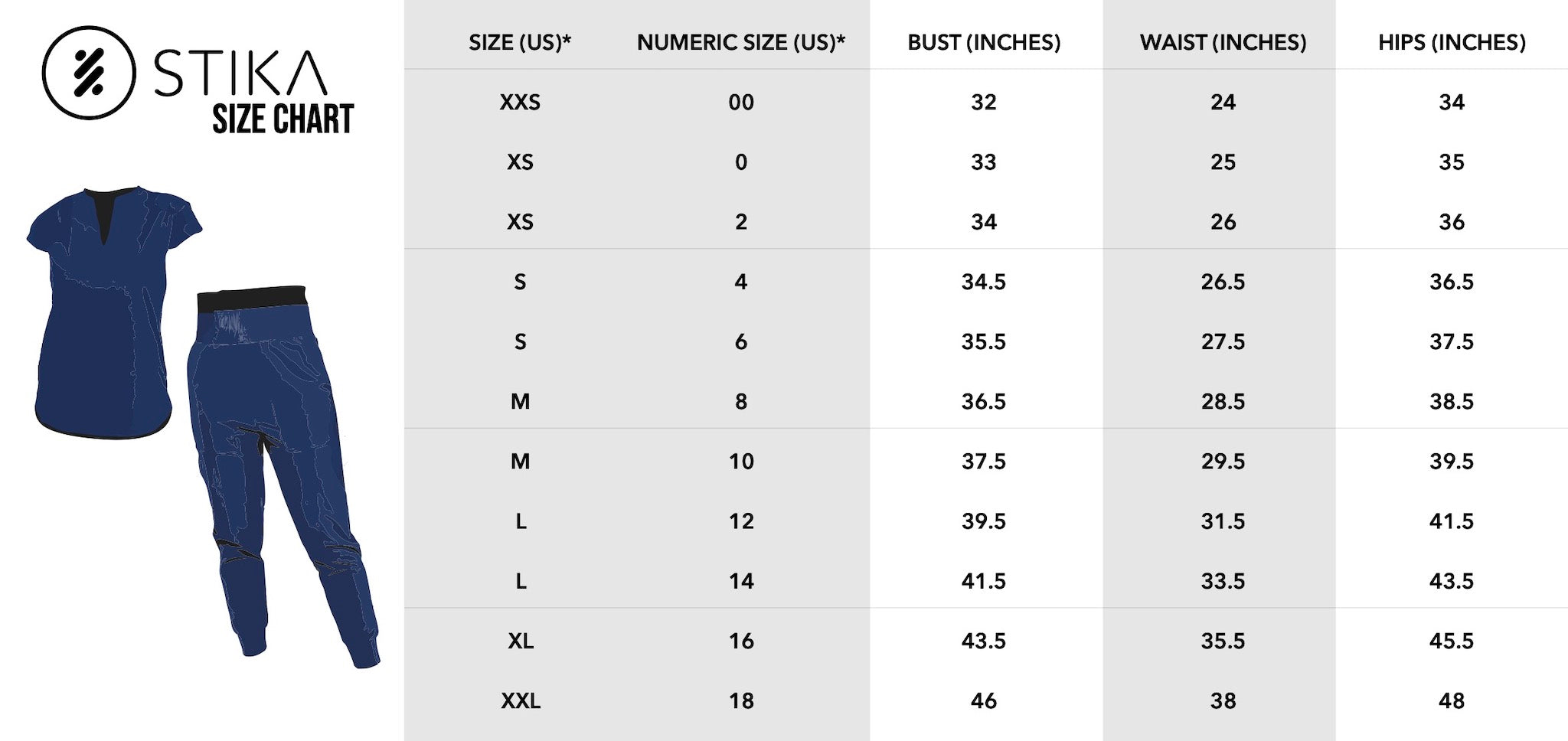 Stika sizing chart